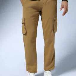 Hubberholme Men Khaki Slim Fit Solid Cargos-image-34
