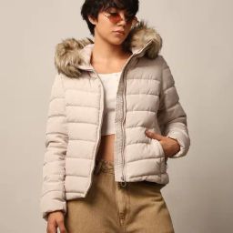 Only Beige Regular Fit Puffer Jacket-0