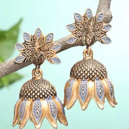 Karatcart Gold-Plated Peacock Design Grey Jhumki Earrings for Women-32