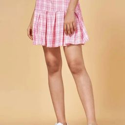 Coolsters by Pantaloons Kids Pink Cotton Chequered Skirt-picture-4