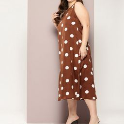 Qurvii+ Plus Size Polka Dot Print Crepe A-Line Midi Dress image 3