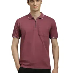 Louis Philippe Maroon Cotton Regular Fit Polo T-Shirt-image-21