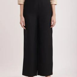 Fablestreet Black Linen Flared Fit Mid Rise Trousers-image-20