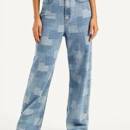 Levi's Blue Self Design High Rise Relaxed Fit Jeans-image-26