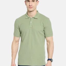 Octave Olive Cotton Regular Fit Polo T-Shirt-image-60