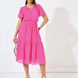 Styli Pink Self Design A-Line Dress-image-66