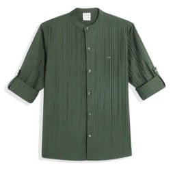 Cavio Boys Dark Green Cotton Comfort Fit Shirt-image-93