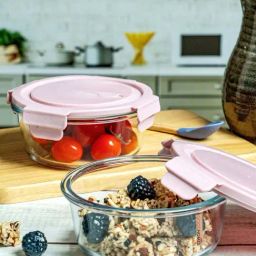 Goodhomes Transparent & Pink Glass Airtight Storage Containers (620ml) - Set of 2-13