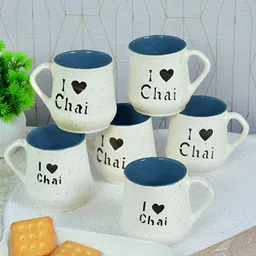 Myntra Elegant Homes Blue & White 6 Pieces Ceramic Matte Cups-36