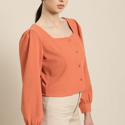 her by invictus Women Rust Orange Solid Regular Top-picture-36