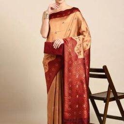 Kalyan Silks Beige & Maroon Silk Woven Saree With Unstitched Blouse-picture-31