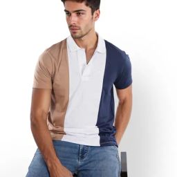 Celio* Beige Regular Fit Colour Block Polo T-Shirt-image-67