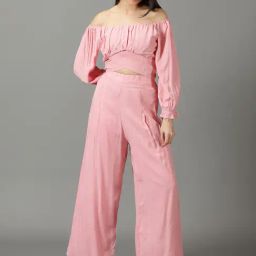 SHOWOFF Pink Crop Top With Palazzos-image-53