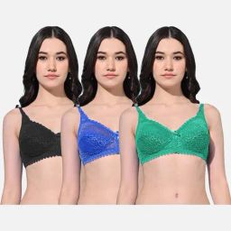 FIMS: Fashion is my Style Black & Green Lace Work Bralette Bras - Pack Of 3-picture-47