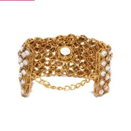 Zaveri Pearls Clear & Golden Alloy Broad Bracelet-39