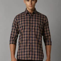 Louis Philippe Multicolored Cotton Slim Fit Checks Shirt-image-3