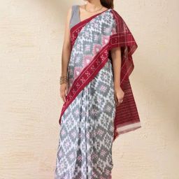 Taneira Grey & Maroon Cotton Printed Saree-image-49