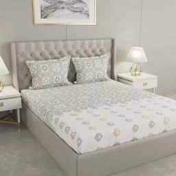 Raymond Home Vision White & Green 144 TC Cotton King Bedsheet with 2 Pillow Covers-image-81