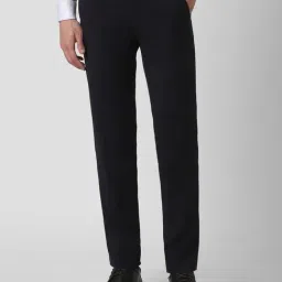 Peter England Black Slim Fit Checks Trousers-image-93