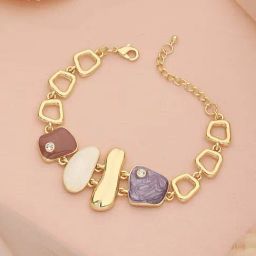 Saraf RS Jewellery Anti-tarnish Gold Plated Quirky Shaped Stones Link Bracelet-1