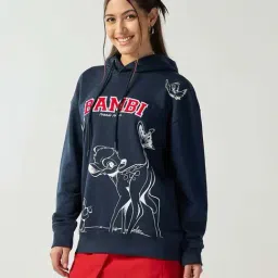 Bewakoof Navy Blazer Loose Fit Printed Hooded Sweatshirt-picture-36