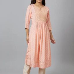 Globus Peach Printed A Line Kurta-image-73
