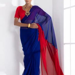 Swtantra Navy & Red Plain Saree With Unstitched Blouse-image-56
