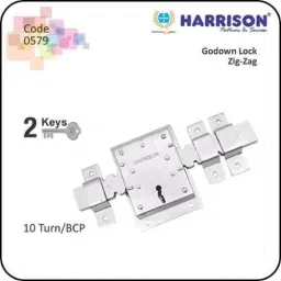 Harrison Zig-Zag 10 Turn BCP Finish Godown Lock with 2 Keys for Double Door 0579 image 2