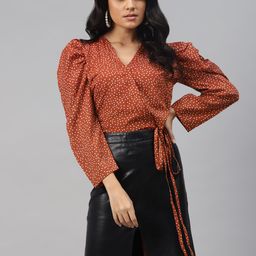 plusS Vintage Rust and White Polka Dots Tie-Up Crop Top-image-18