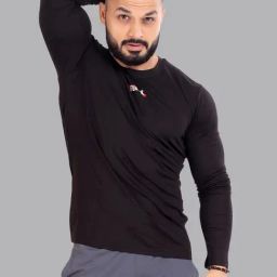 FUAARK Black Cotton Slim Fit Sports T-Shirt-image-10