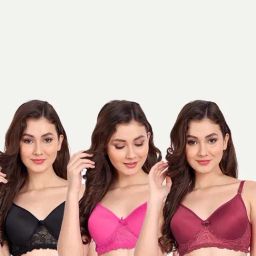 FIMS: Fashion is my Style Maroon & Hot Pink Lace Work Everyday Bras - Pack Of 3-picture-26