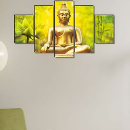 Myntra Elegant Homes Yellow & Green 5 Pieces Buddha Religious Wooden Wall Art-image-77
