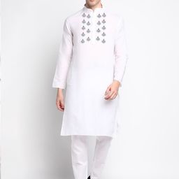 PulseIQ Ethnic Motifs Printed Band Collar Straight Kurta-picture-11