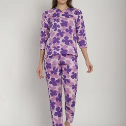 Blissence Women Printed V-Neck Three-Quarter Sleeves Night suit-picture-25