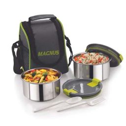 Magnus Grey & Silver Stainless Steel Lunch Box Set with Bag-43