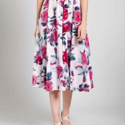 PURYS Pink Printed A-Line Skirt-picture-16