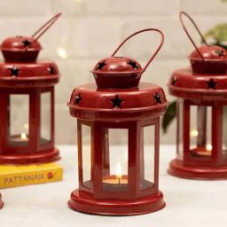 Homesake Red Metal Star Light Decorative Candle Holders - Set of 4-10