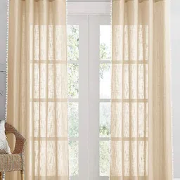 HOMEMONDE Beige & White Set of 2 Sheer Long Door Curtain-13