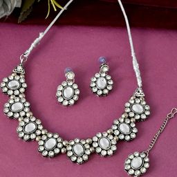 Sangria Silver-Plated Stainless Steel American Diamond Jewellery Set-image-38