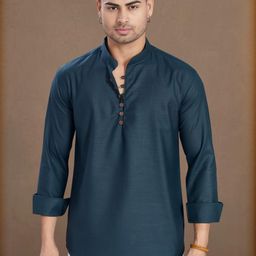 PulseIQ Men Solid Cotton Relaxed Fit Short Kurta-image-56
