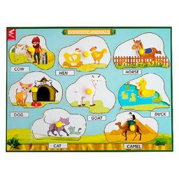 WISSEN Wooden Domestic Animals Knob and Peg Puzzle Multicolor - 8 Pieces-17
