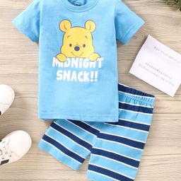 Babyhug Half Sleeves Shorts Set Winnie The Pooh Print - Blue-image-56