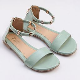 Hola Bonita Party Wear Back Zip Closure Sandal - Green-image-2