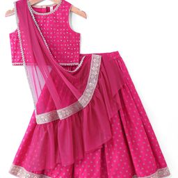 Babyhug Sleeveless Choli Foil Printed with Sequence Lehenga  and Dupatta - Fuschia-image-54