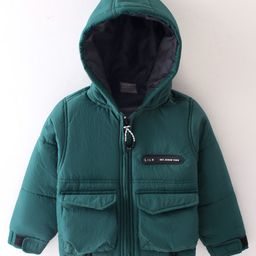 Little Kangaroos Full Sleeves Winter Wear Quilted Hooded Jacket - Green-picture-3