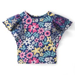Pine Kids 100% Cotton Flared Sleeves Top All Over Printed Floral - Navy Peony-image-99