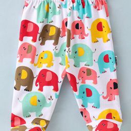 Child World Interlock Full Length Bootie Legging With Elephant Print - White & Blue-picture-2