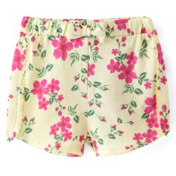Babyhug Single Jersey Knit Mid Thigh Length Shorts Floral Print with Bow Applique - Yellow-image-37