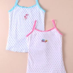Bodycare Cotton Knit Singlet Sleeves Slips With Polka Dot Print Pack of 2 - White-picture-40