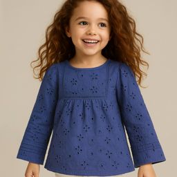Babyhug Rayon Woven Full Sleeves Top with Schifli Detailing - Navy Blue-image-12